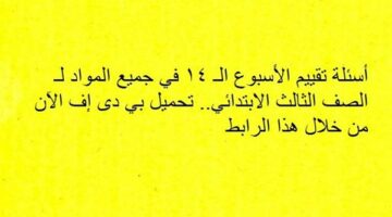 أسئلة تقييم الأسبوع الـ 14 في جميع المواد لـ الصف الثالث الابتدائي.. تحميل بي دى إف الآن من خلال هذا الرابط – وكالة يمن للأنباء